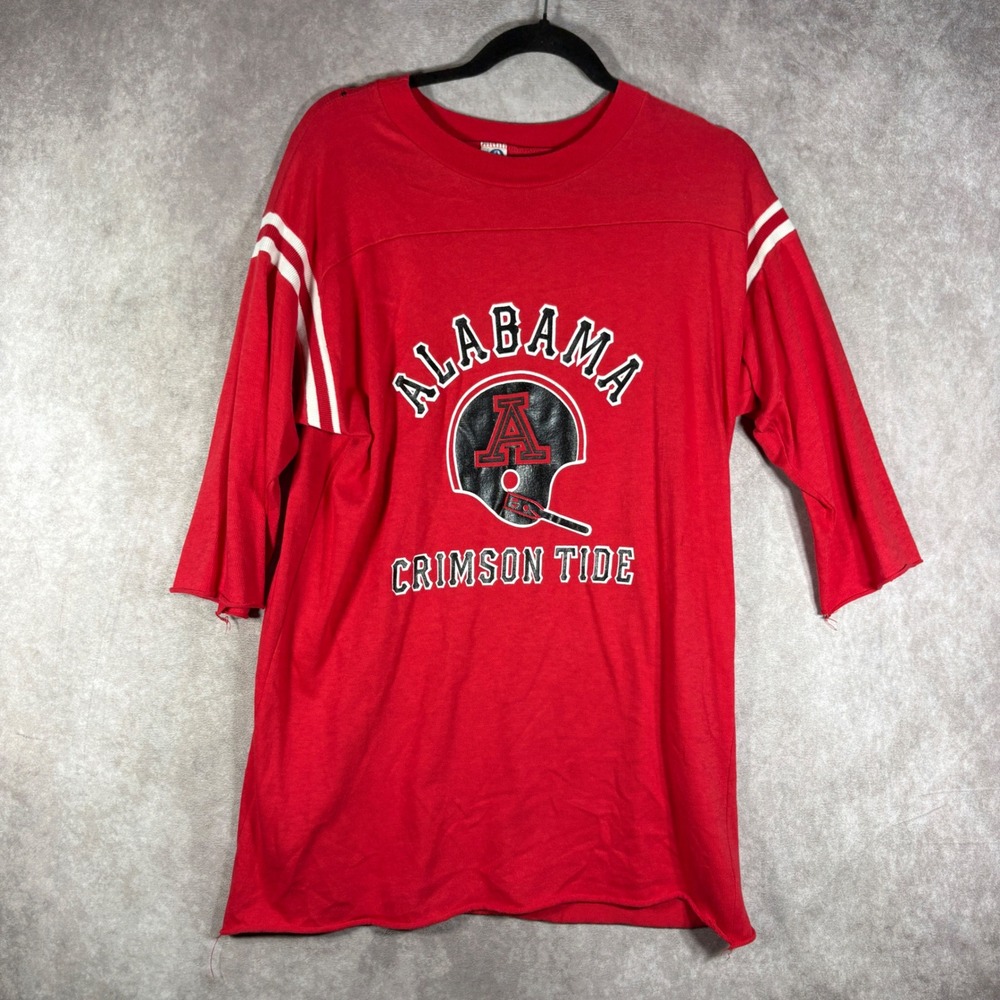 Vintage Alabama Crimson Tide Artex T-Shirt Mens XL Red 80s 3/4 Sleeve Distressed
